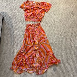 CYNTHIA ROWLEY Hawaiian print 2 piece dress skirt top women medium LUAU floral